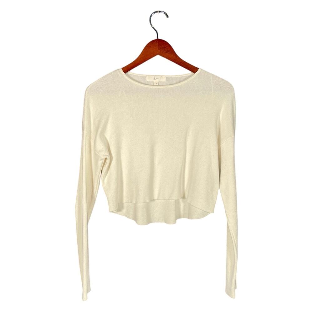 Klesis Sweater Women’s Small Cream LS  Cropped Up/Down Hem Round Neck